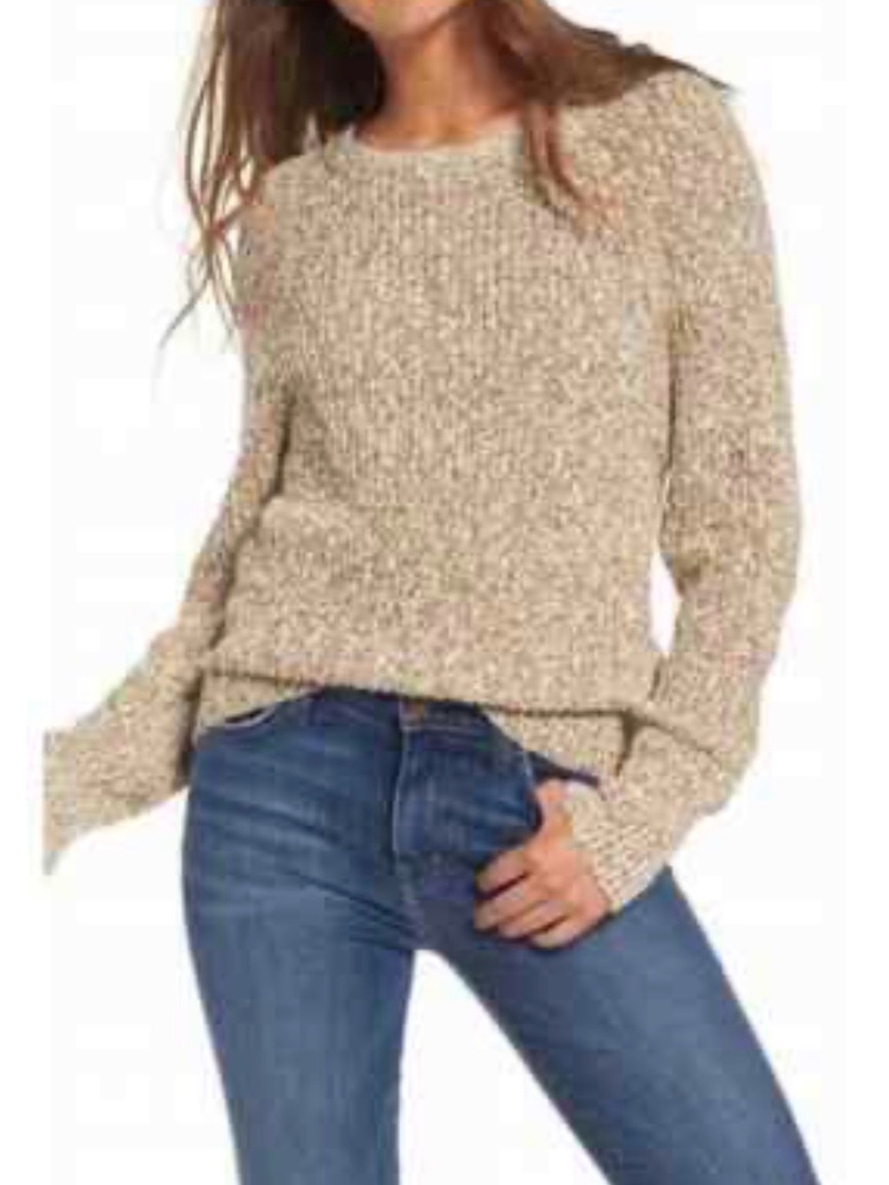 Free People Tan Electric City Cotton Linen Pullover Sweater Size Small